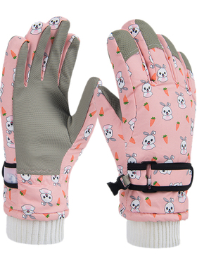 TFO 儿童滑雪手套冬季加绒保暖防风防水加厚卡通图案户外运动手套