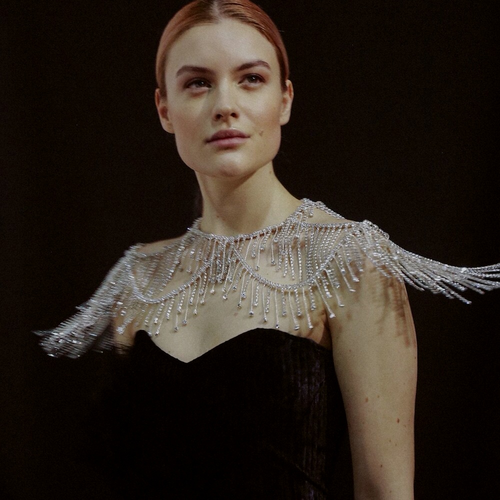 新娘水晶肩链水钻流苏遮臂披肩结婚礼服晚宴演出舞台走秀表演肩饰