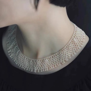 进口米珠波光蕾丝米珠项链法式单层编织项圈锁骨链母贝扣双层手链