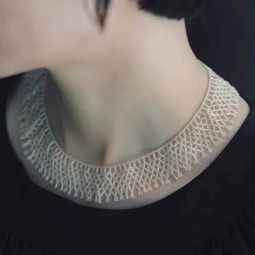 进口米珠波光蕾丝米珠项链法式单层编织项圈锁骨链母贝扣双层手链