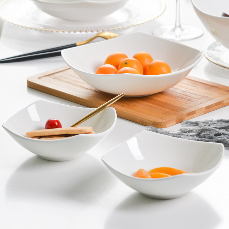 白色盘子骨瓷餐具家用创意四角沙拉盘家用不规则菜盘餐厅商用碟子