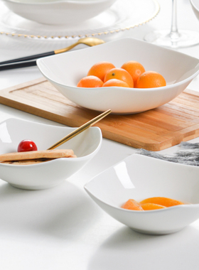 白色盘子骨瓷餐具家用创意四角沙拉盘家用不规则菜盘餐厅商用碟子