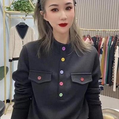 德绒高级感立领长袖T恤女秋季新款大码显瘦内搭打底衫妈妈装上衣