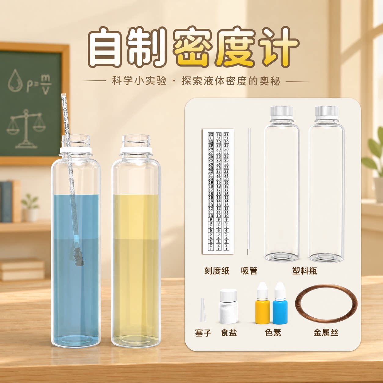 自制密度计材料包简易式八年级物教学仪器/实验器材