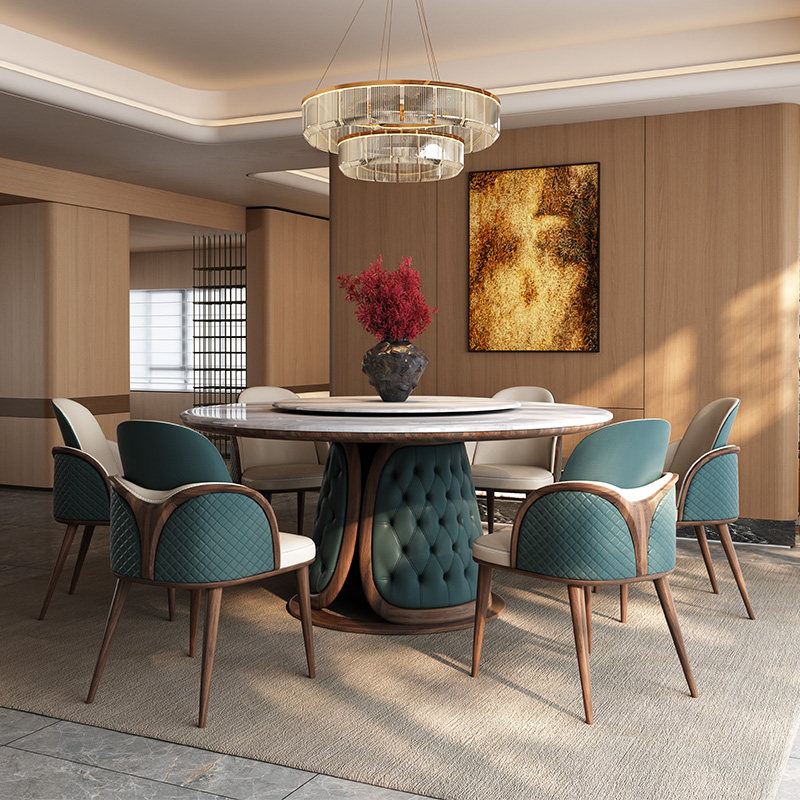 乌金木黑胡桃色餐桌椅组合现代餐厅家具高端别墅家用饭桌实木餐桌