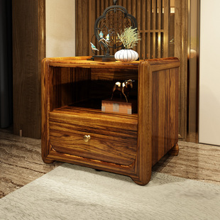 乌金木实木床头柜现代新中式乌金木床边柜轻奢收纳柜子