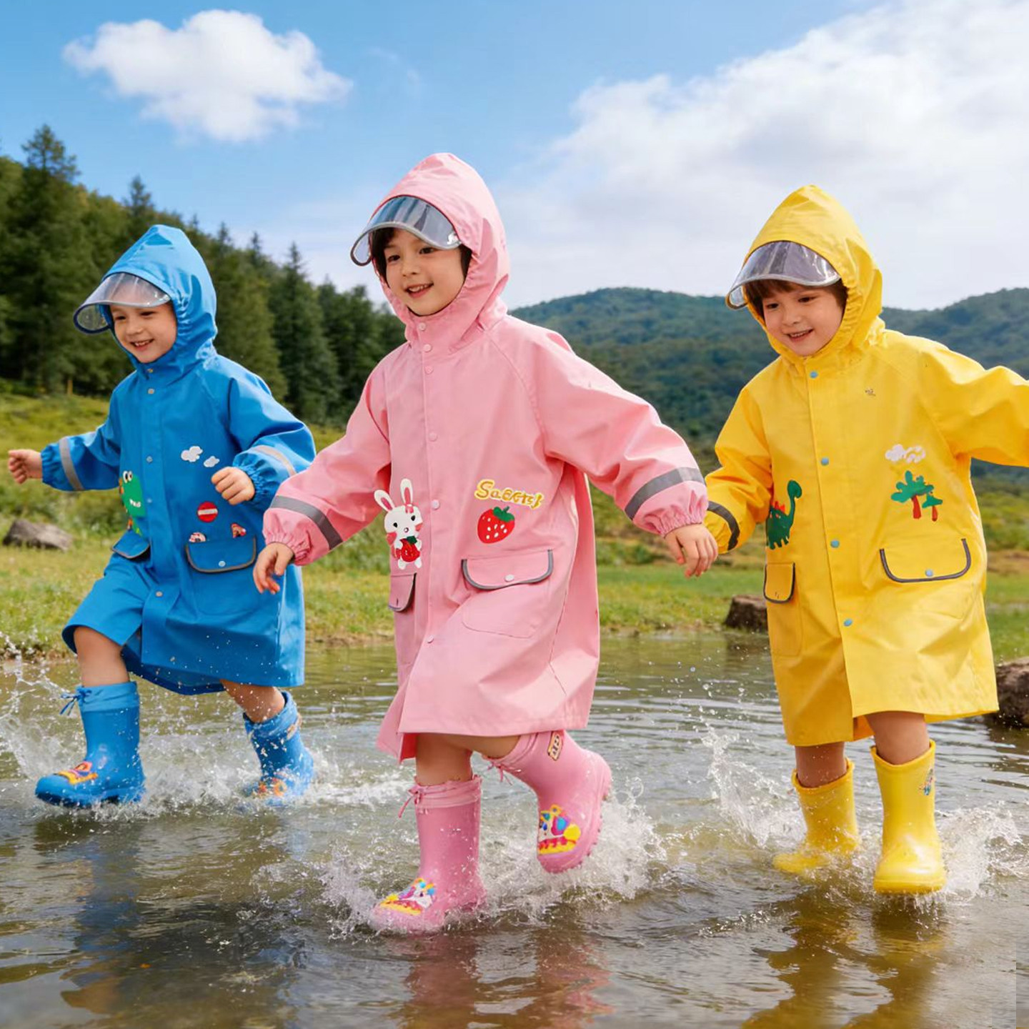儿童雨披小学生上学专用男女孩幼儿园带书包位斗篷大帽檐儿童雨衣