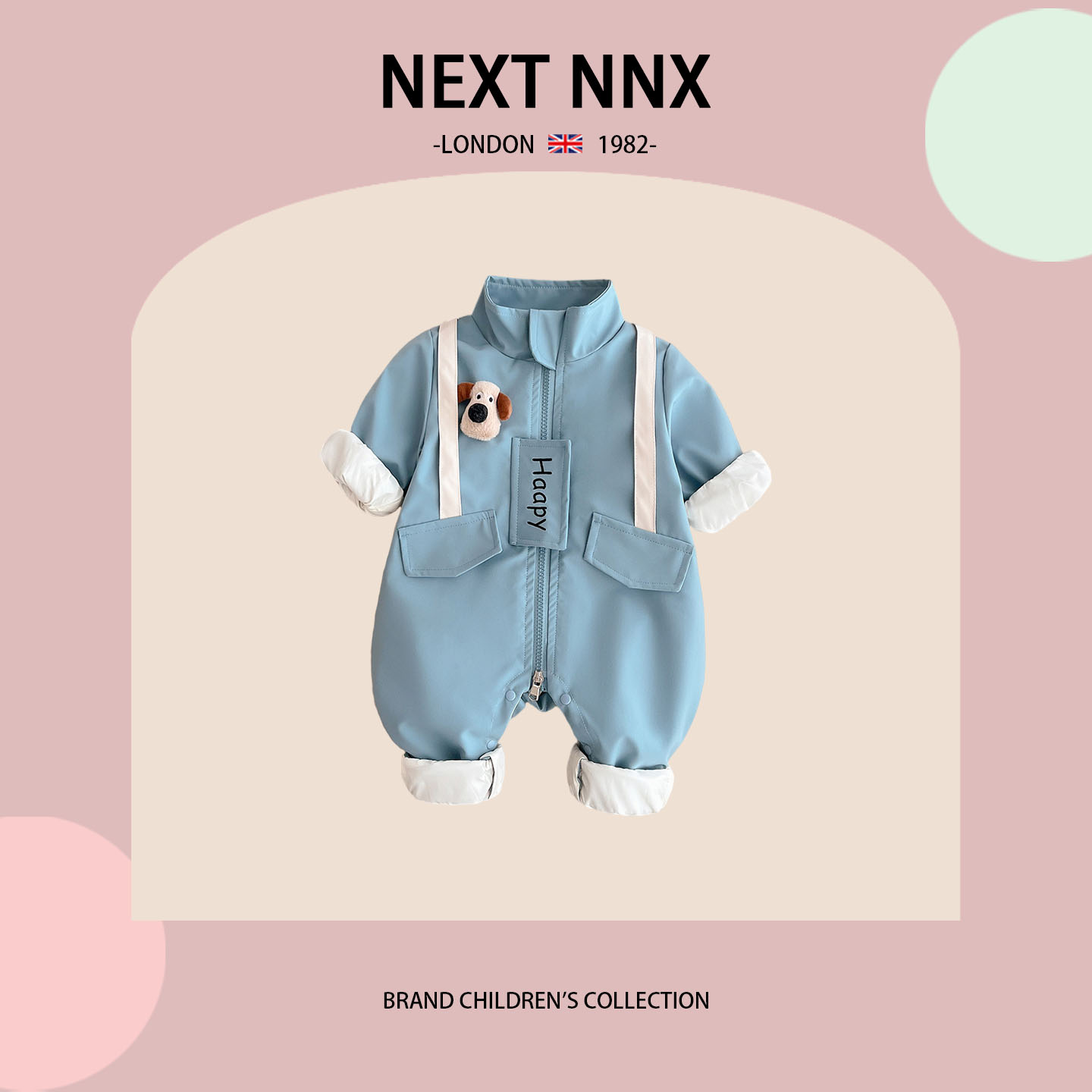 英国NEXT NNX周岁男宝宝秋冬满月百天卡通哈衣婴儿外出连体冲锋衣