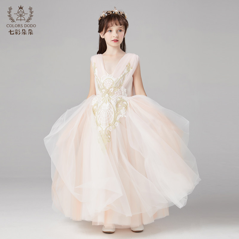 七彩朵朵.女童高端礼服儿童婚纱公主裙粉色蓬蓬纱钢琴主持演出服