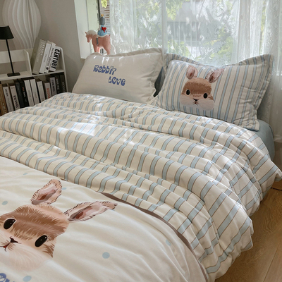 秋冬加厚卡通可爱牛奶绒床单四件套儿童小清新婴儿绒绒床上三件套