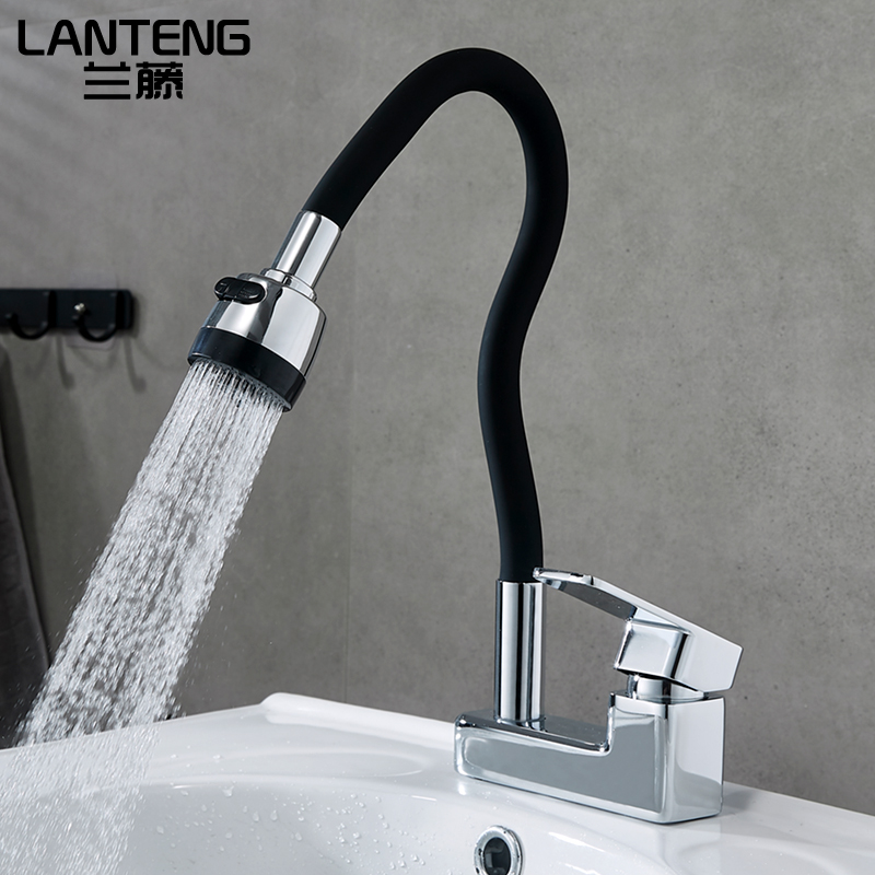 黄铜台盆万向旋转冷热水龙头