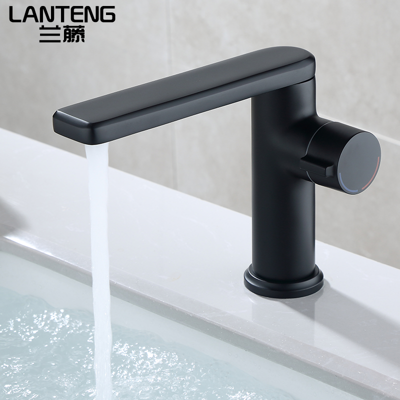 全铜卫生间台上盆黑色冷热水龙头