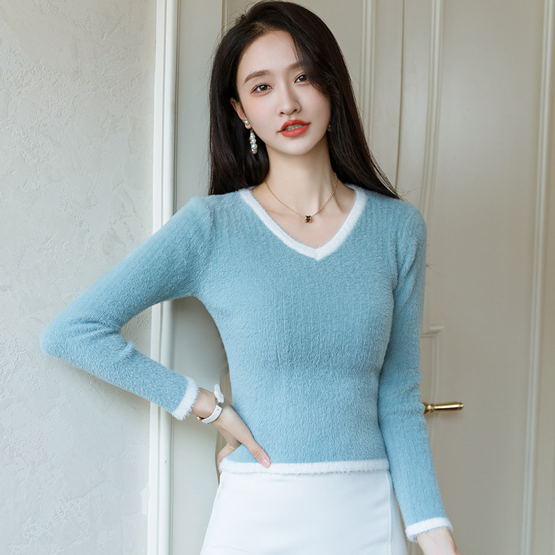 v领水貂绒短款毛衣女秋冬加厚 修身内搭针织打底衫高腰小个子上衣,女装/女士精品,毛衣,淘宝优惠券,粉丝福利购,淘宝优惠卷