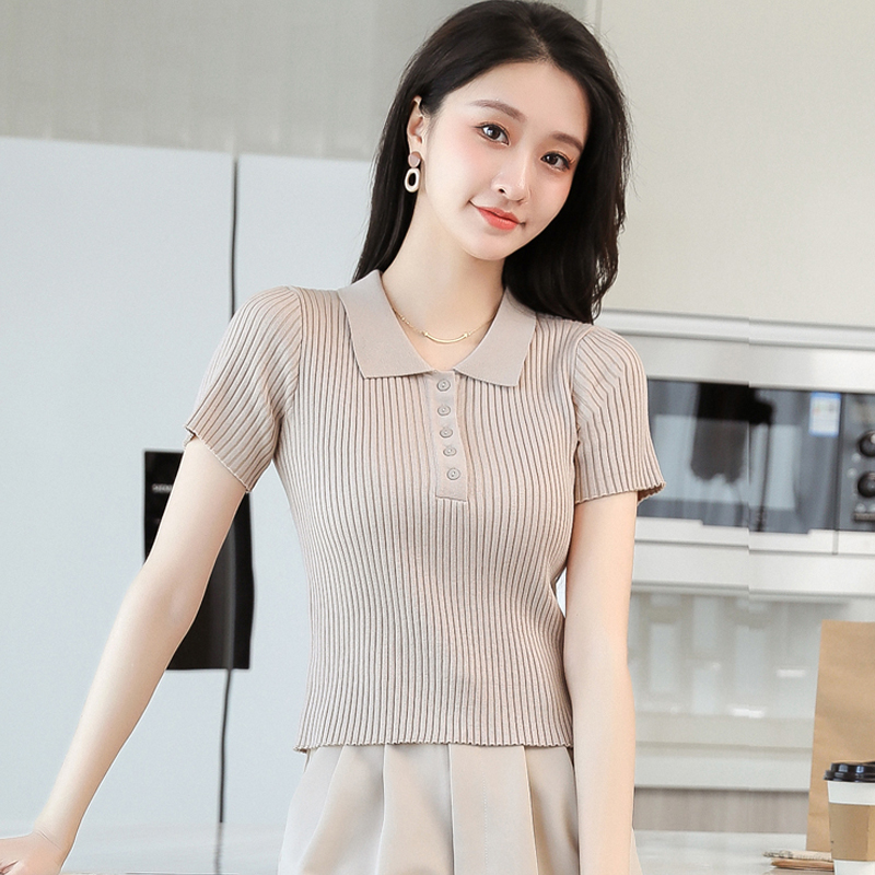夏季polo领短袖t恤女短款冰丝