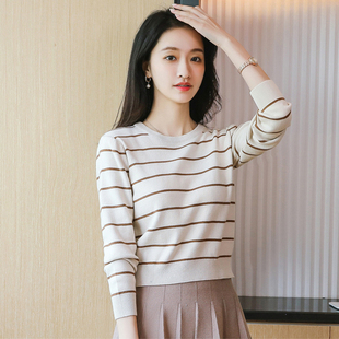 新款 内搭打底衫 小个子气质短款 针织衫 上衣修身 条纹毛衣女2026春季