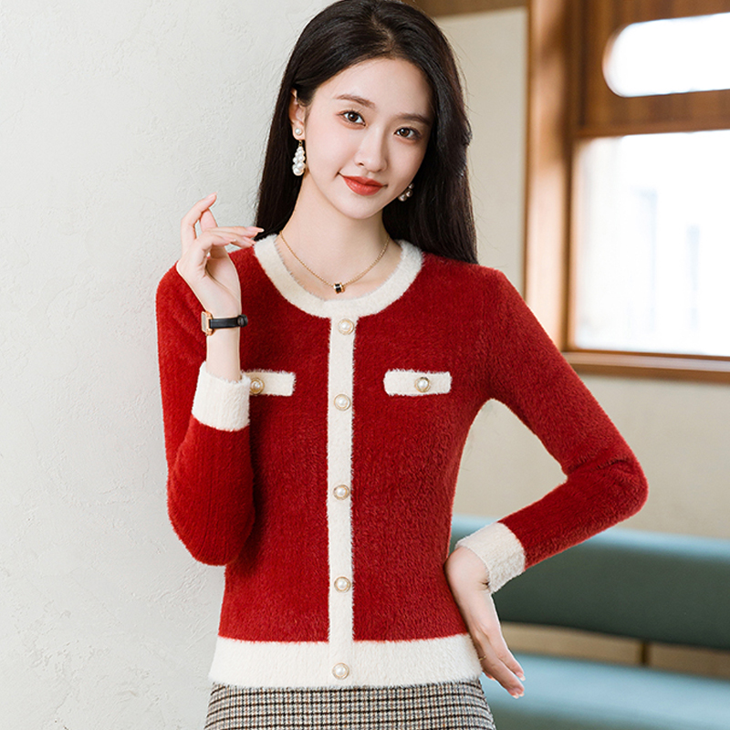 水貂绒短款毛衣女秋冬加厚保暖