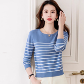 女2026春季 小个子短款 新款 内搭打底衫 上衣 套头毛衣长袖 条纹针织衫