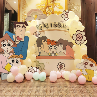 蜡笔小新主题周岁生日宝宝满月百天装饰场景布置家庭版背景墙kt板