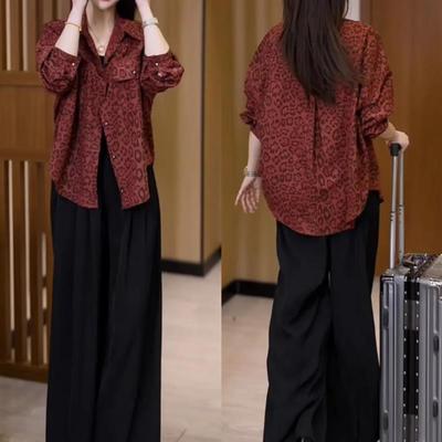 气质豹纹衬衫女早秋季新款洋气减龄翻领长袖衬衣宽松休闲气质上衣