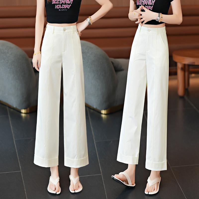 阔腿裤女2025新款夏薄款藏青色休闲裤子女士郑州橘色夏季天九分裤