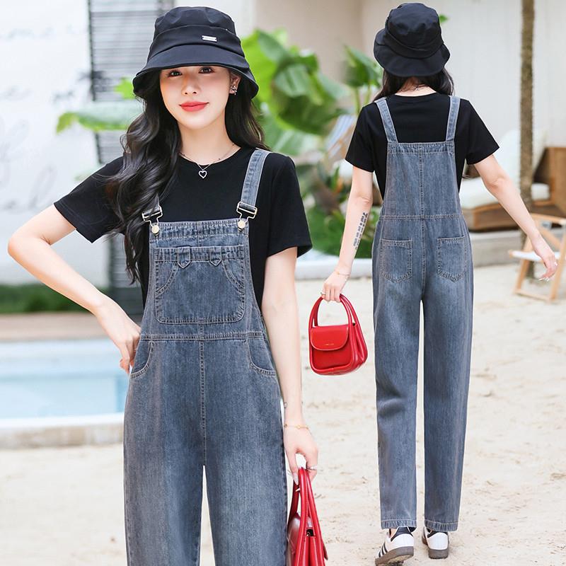 背带裤套装女2025新款夏季薄款牛仔小个子女装洋气减龄工装连体裤