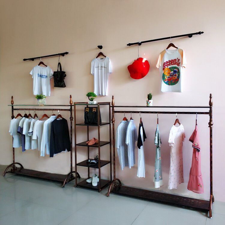满85.00元可用1元优惠券服装店展示架女装挂衣服架子装修落地式陈列货架组合铁艺复古货架