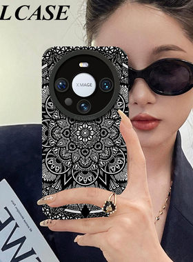 适应于华为mate80pro手机壳新款花朵曼陀罗mate70por+高级感全包边荔枝纹保护套MATE80网红高端创意个性时尚