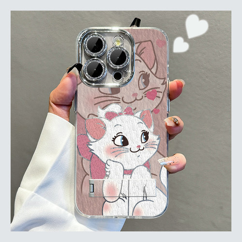 适用苹果16promax手机壳新款玛丽猫iphone15pro高级感全包防摔15plus带支架14网红卡通13可爱创意12小众外壳