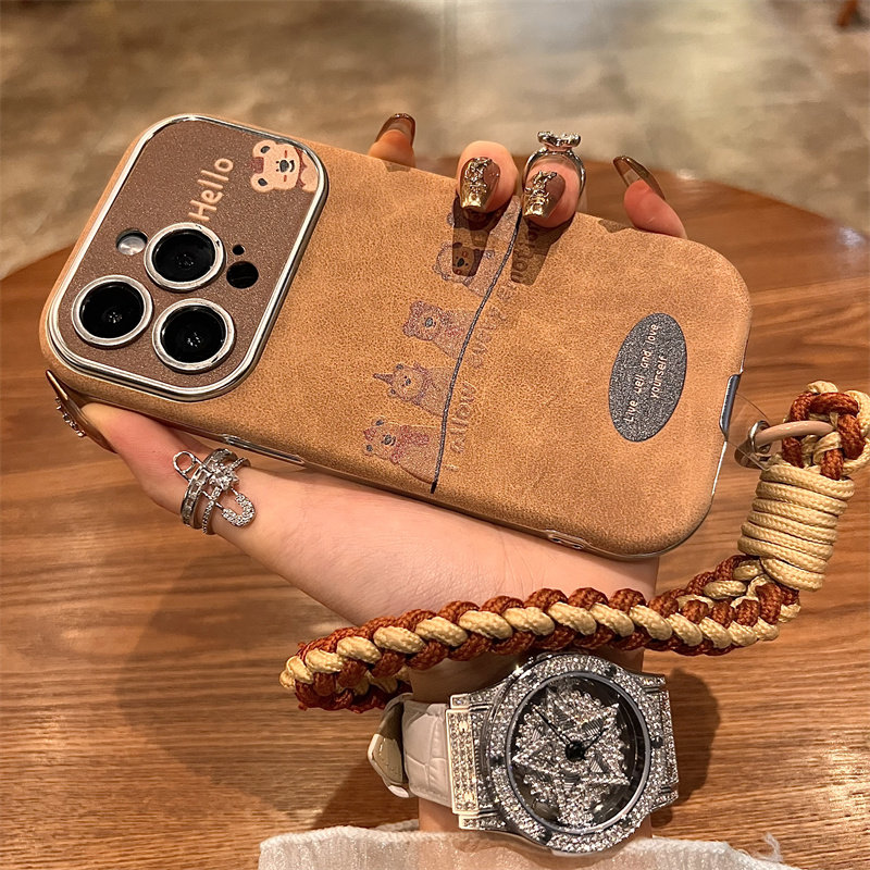 适用苹果16promax手机壳新款iPhone15pro高级感保护套14Pro全包防摔13带挂绳12ProMax女潮大视窗可爱卡通小熊