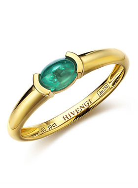 海梵纪珠宝 0.5ct天然VVG翠绿祖母绿戒指18K黄金镶嵌彩色宝石女戒