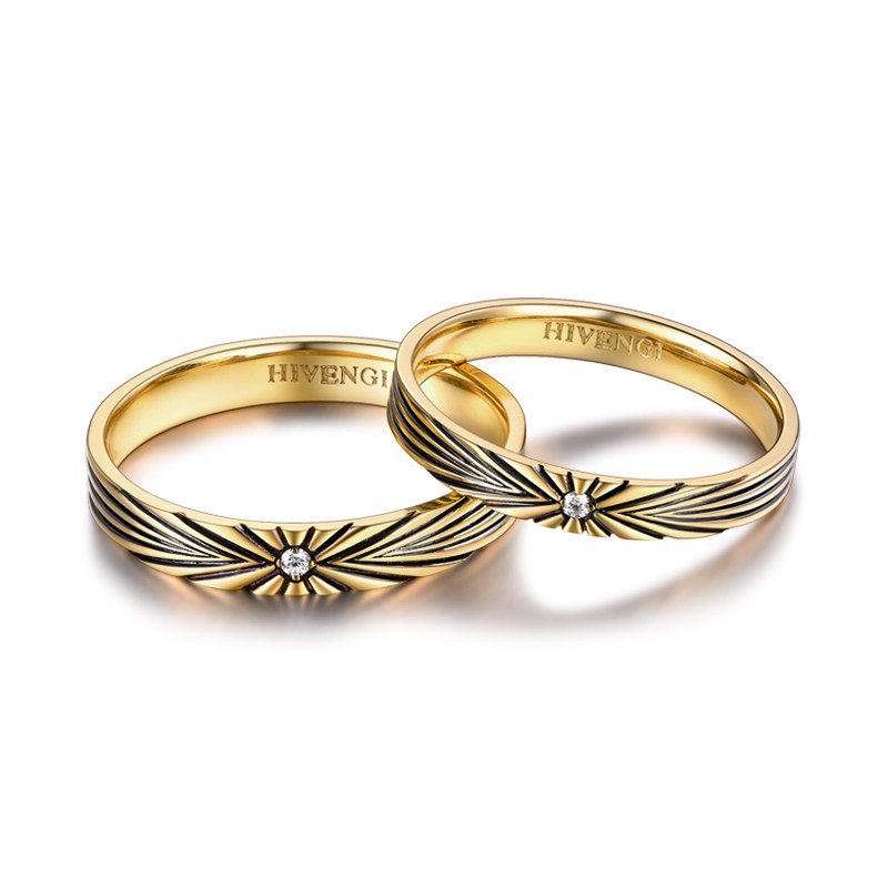 HIVENGI/海梵纪钻石情侣对戒18K金戒指彩金钻戒复古款 结婚定情