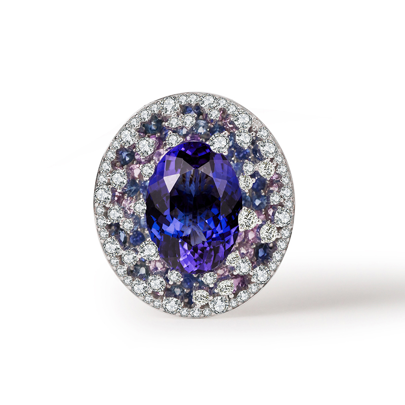 海梵纪18k金坦桑石胸针吊坠两用