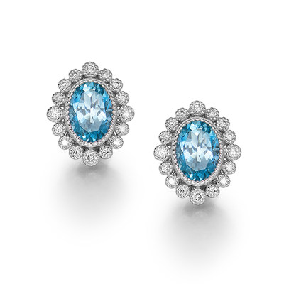 海梵纪天然蓝宝石耳钉18K白金