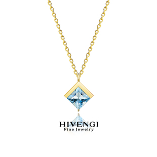海梵纪珠宝 天空蓝彩色宝石吊坠锁骨链女 天然海蓝宝项链18K黄金