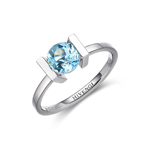 海梵纪18K白金海蓝宝石戒指