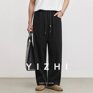 垂感透气木珠抽绳宽松阔腿裤 亦止日系CityBoy风直筒休闲裤 男春季