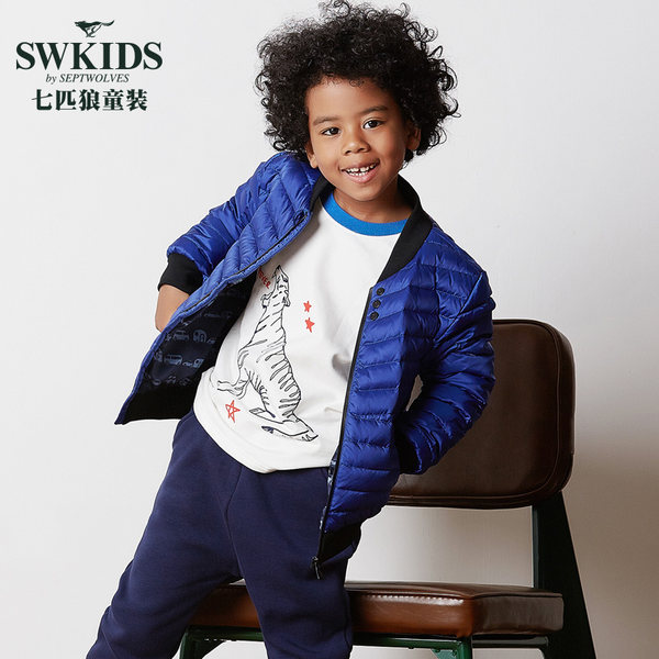 七匹狼 17年冬季款 轻薄款儿童羽绒服 ￥159包邮（￥299-140）110~150码4色可选