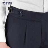 廓尔格裤 棠吉男装 鸟眼纹复古藏青色那不勒斯西裤 巴黎扣男裤 意式