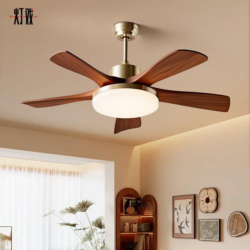 中古风胡桃木色电风扇吊扇灯胡桃实木客厅灯具新中式宋氏美学吊灯,家装灯饰光源,餐厅吊灯,淘宝优惠券,粉丝福利购,淘宝优惠卷