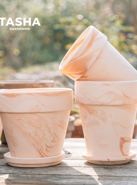 塔莎的花园 陶盆玛奇朵红白陶花盆北欧圆柱斜身透气吸水花卉绿植