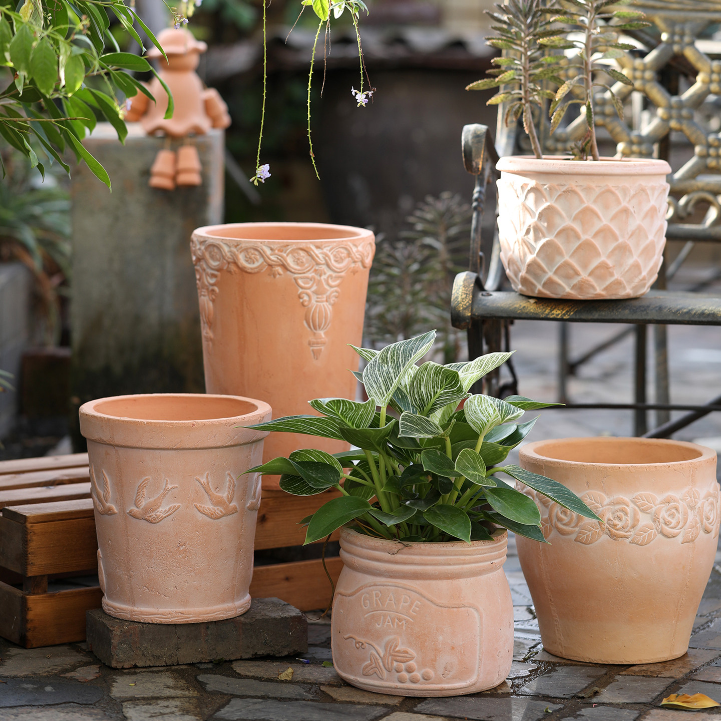 塔莎的花园复古粗陶盆大口径造型浮雕花盆陶瓷家用室内阳台庭院