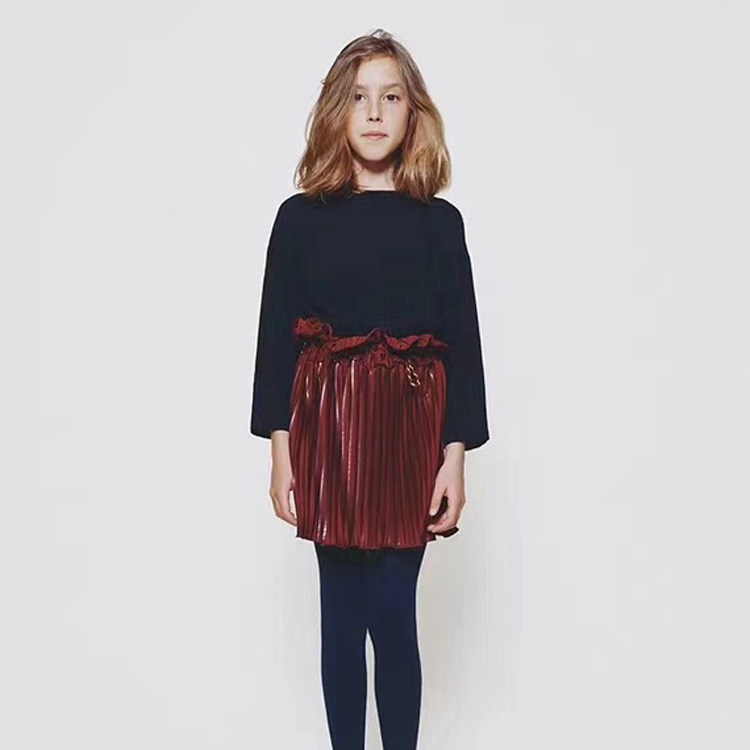 12 LEOCA 18AW 秋冬 高质感酒红色 松紧腰 百褶半裙