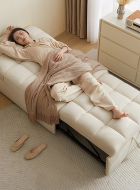 林氏家居小户型两用折叠伸缩沙发床2025新款奶油风客厅单人床木业