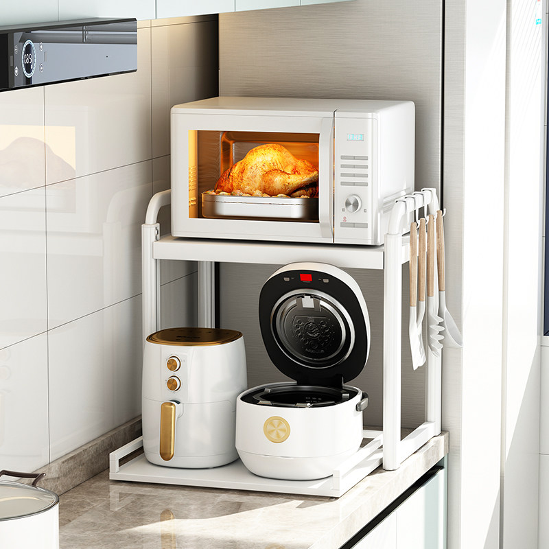 厨房微波炉置物架多功能家用抽拉式放电饭锅蒸烤箱储物柜收纳支架