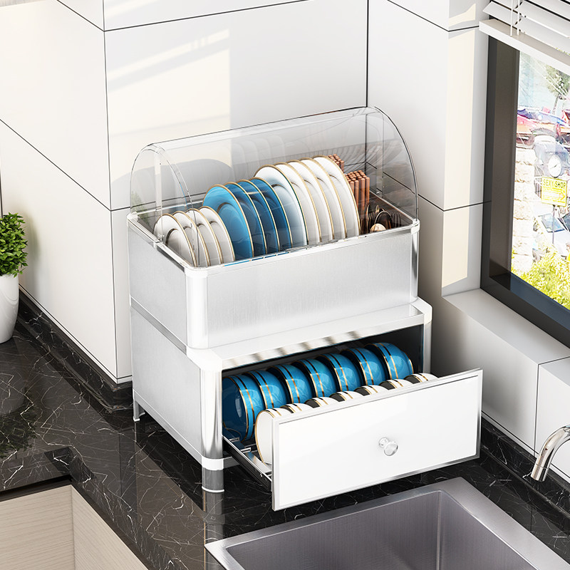 太空铝碗柜厨房置物架家用台面多功能放碗架沥水架柜子收纳储物柜_虎窝淘