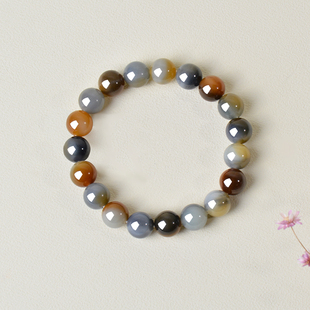 凤飞凰和田玉楼兰三色手串男女款 圆珠手串高级感玉石佛珠送礼物D