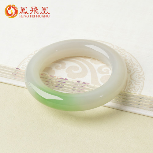 凤飞凰54mm和田玉翠青宽条玉镯