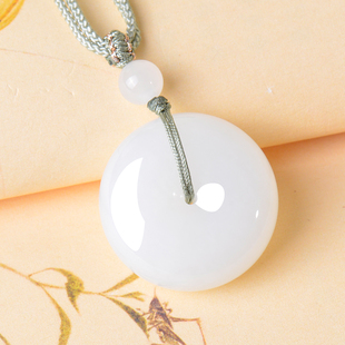 凤飞凰和田玉羊脂白玉平安扣吊坠男女款 玉坠天然玉石项链挂件1174