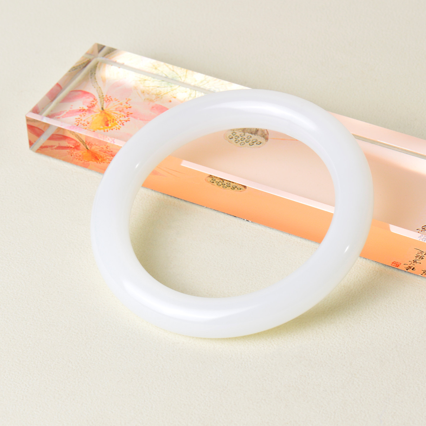 凤飞凰58mm和田玉羊脂白玉胖圆条手镯女款玉镯送女友送妈妈礼物D