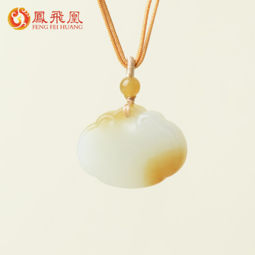 凤飞凰和田玉糖白玉如意锁吊坠